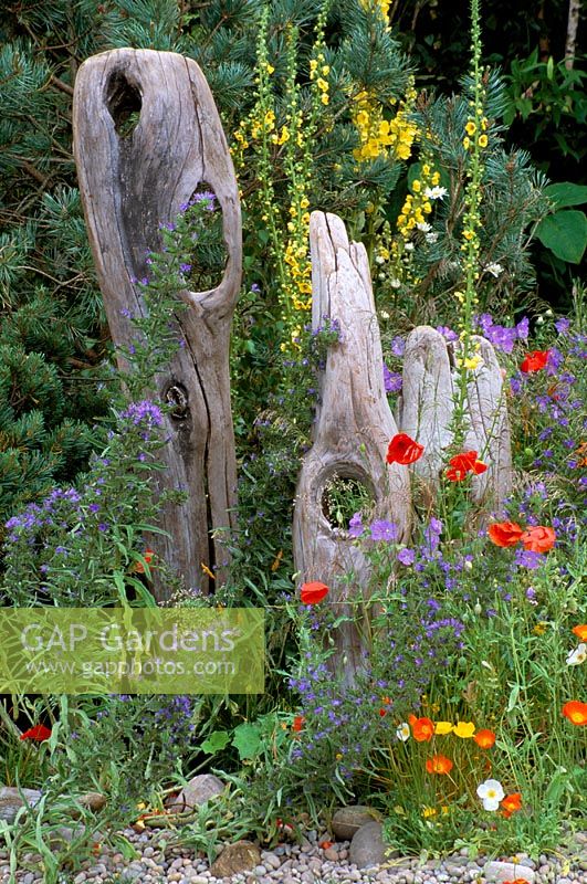 Clôture en bois flotté naturel dans Roots and Shoots Garden, Hampton Court 2001