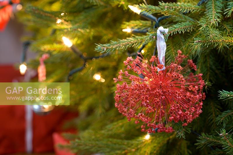 Faire des décorations d'arbre de Noël faites maison avec des têtes de semences pulvérisées - La décoration finie