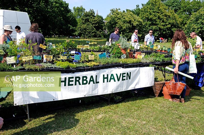 Herbal Haven, décrochage de vente d'herbes à Camden, maintenant Londres, Green Fair, Regent's Park, London, UK