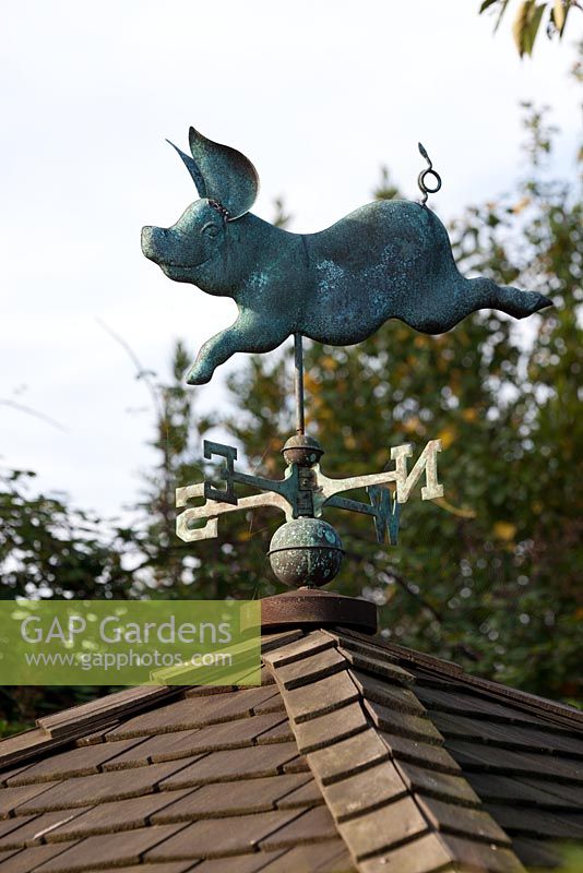 Girouette cochon volant au sommet du pavillon d'été - Pic