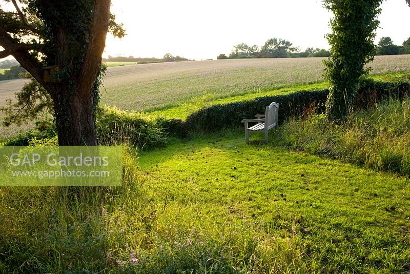 Vue sur la campagne du Wiltshire avec banc en bois - un endroit pour s'asseoir
