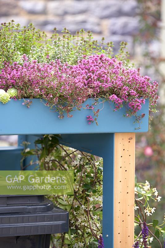 Plantation sur toit sur structure en bois pour bacs roulants. Community Street BBC Gardener's Garden Time Front Gardens. RHS Hampton Court Flower Show 2015