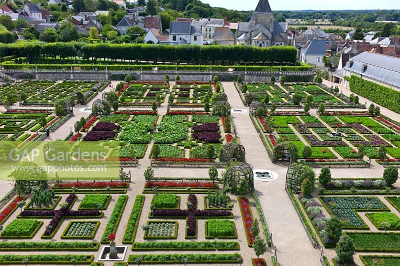 Regardant vers le bas sur le jardin potager au château de Villandry, vallée de la Loire, France