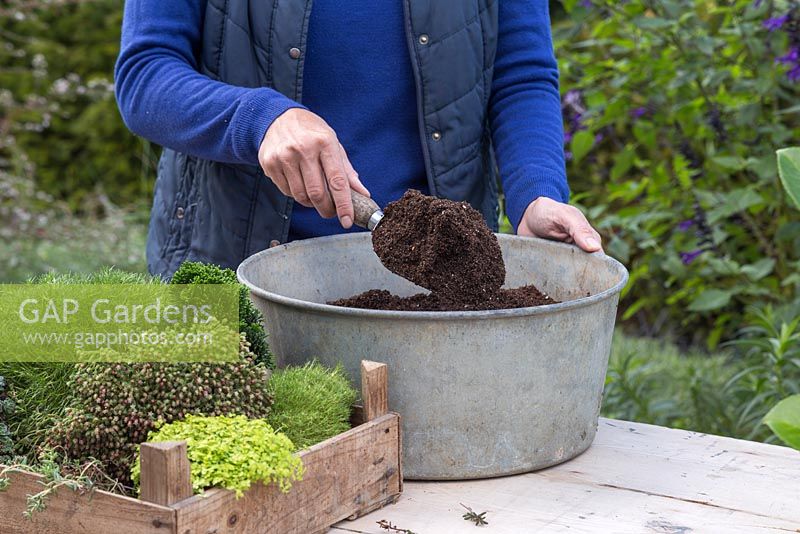 Remplissez le pot en métal de compost