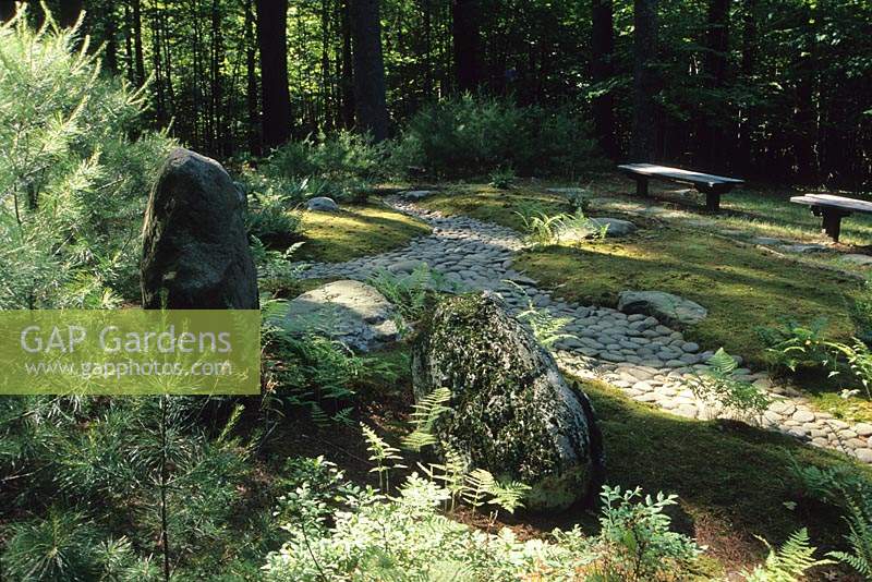 Mount Tremper Monastery New York Design Stephen Morrel Japanese garden The Zen Woodland Garden with stone moss and path