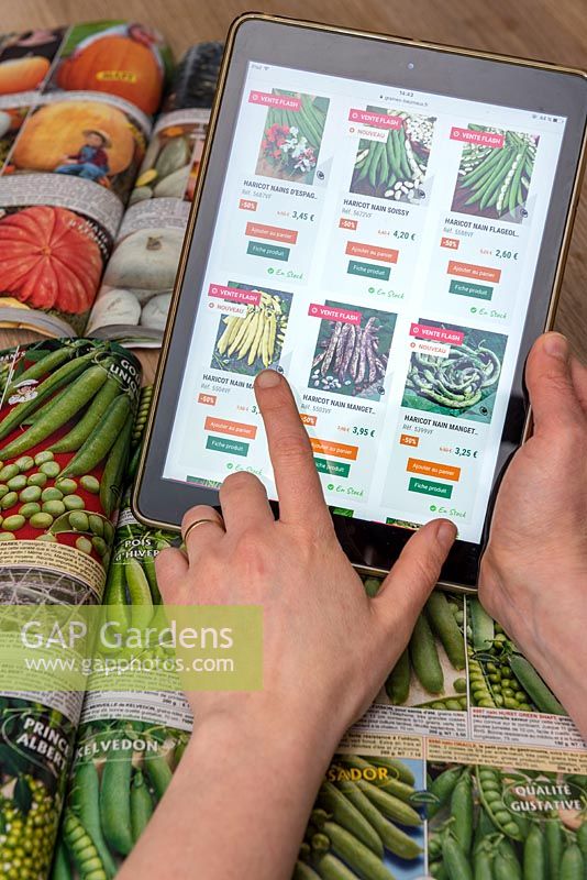 Commande de graines de légumes sur une tablette numérique