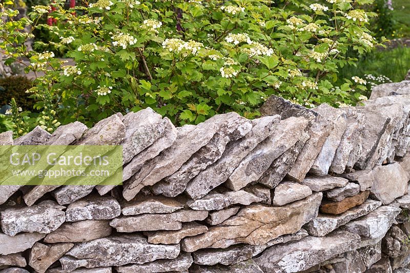 Mur en pierre sèche dans le jardin d'exposition. Bienvenue dans le jardin du Yorkshire, sponsor: Bienvenue dans le Yorkshire, RHS Chelsea Flower Show, 2018.