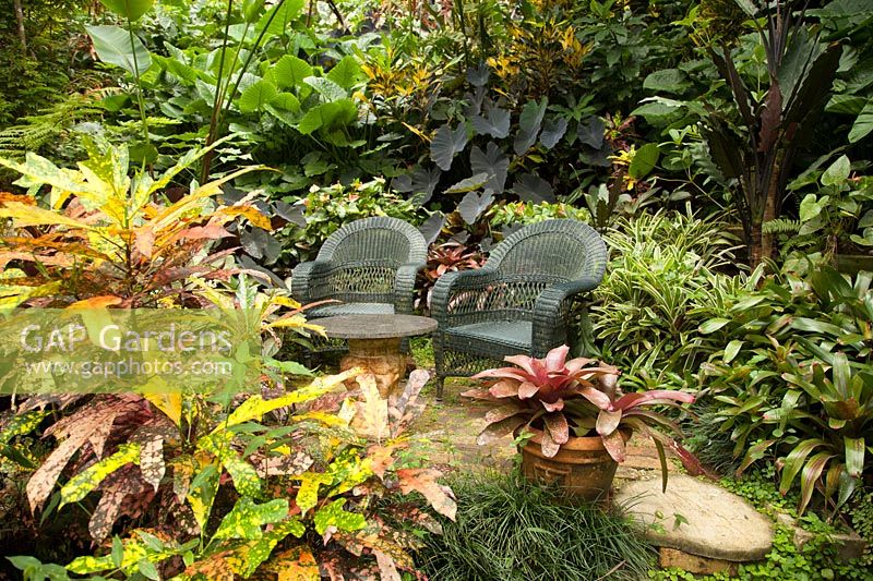 Coin salon secret dans le jardin de Hunte, Barbade