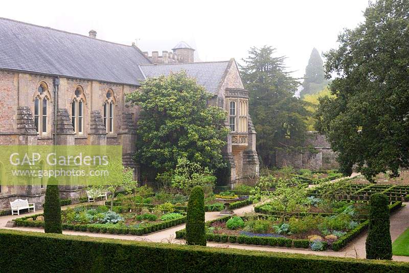 L'East Garden aménagé avec euonymus et ifs couverture au Bishop's Palace Garden, Wells, Somerset, UK