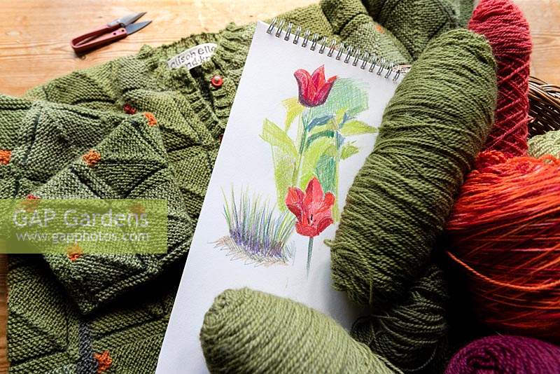 Alison Ellen Hand Knits studio - Croquis et études de couleurs pour le design coloré 'Garden'
