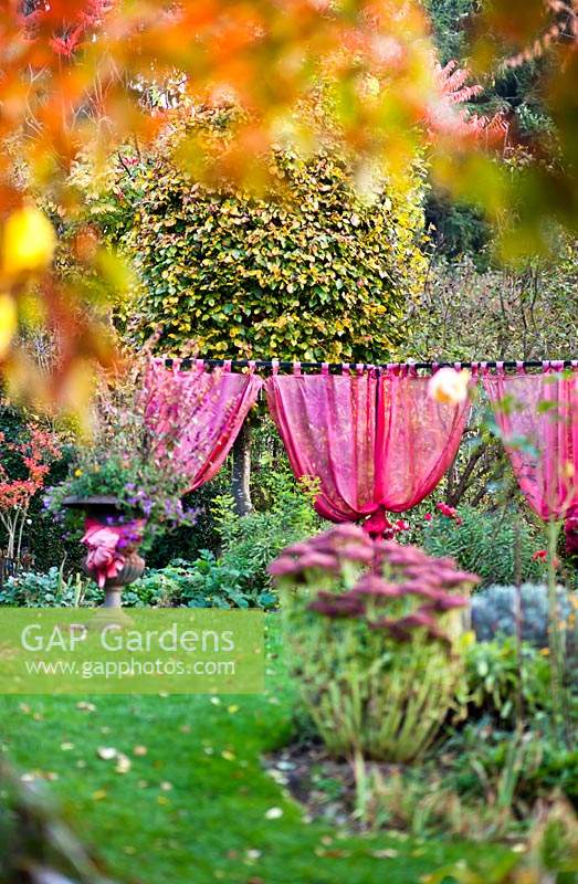 Rideaux décoratifs dans le jardin d'automne.