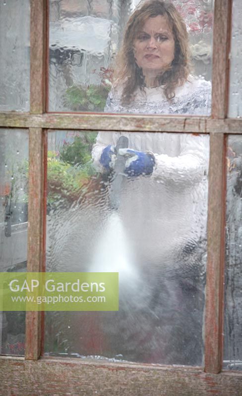 Nettoyer les fenêtres des serres avec un nettoyeur haute pression.