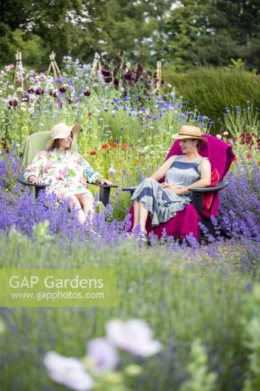 Femmes assises sur des chaises bavardant dans le jardin