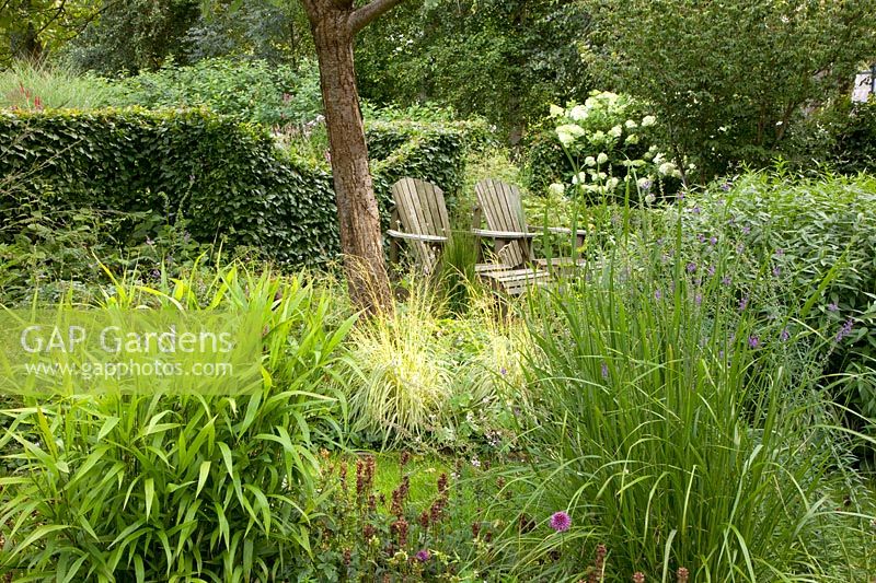 Jardin naturel avec sièges et graminées 
