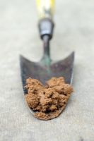 Échantillon de sol d'argile de Londres sur une truelle de jardin vintage