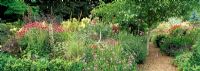 Vivaces à la fin de l'été et jardin d'herbes vivaces à la Coach House, Hampshire