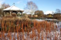 'The Millenium Garden 'de Piet Oudolf à Pensthorpe en hiver avec des têtes de série Astilbe