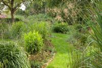 Voies herbeuses et Stipa gigantea, Molinia arundinacea et Chasmanthium latifolium - Ruinerwold Garden