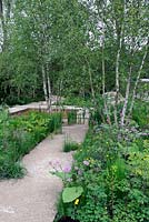 The Telegraph Garden, médaillé d'or, RHS Chelsea Flower Show 2012. Chemin de calcaire concassé dans un jardin boisé