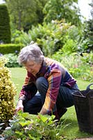 Geraldine désherbant dans son jardin - Mount Court Farmhouse