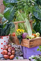 Affichage de légumes cultivés à la maison.