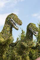 Tyrannosarus Rex dans Ligustrum delavayanum. Pépinière topiaire en gros de Romiti et Giusti, Pistoria, Toscane, Italie. Septembre.