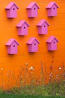 Boîtes à oiseaux de couleur dans le jardin familial au BBC Gardener's World Live 2015