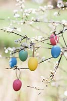 Oeufs de Pâques suspendus à des branches