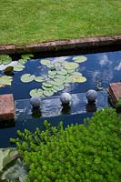 Un plan d'eau couvert de plomb comporte un étang à deux niveaux avec un feuillage de nénuphar
