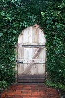Entrée recouverte de lierre avec porte en chêne rustique au jardin potager clos - Brightling Down Farm.