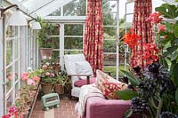 Plantes d'intérieur et chaise à Seaview Cottage, Cornwall, UK