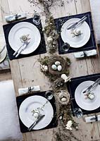 Set de table pour Pâques avec des oeufs et des ornements de lapin