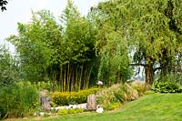 Jardin avec Stipa tenuissima 'Pony trails', Carex morrowii et Hypericum perforatum - Beretta Kastner architetti. Monza. Italie