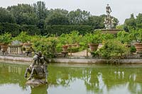Giardino di Boboli (jardins de Boboli), Florence, Italie. Jardin Médicis du XVIe siècle au Palazzo Pitti, 'l'isolotto', une grande piscine ovale et 'l'île au citron'