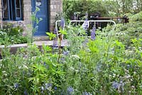 Bienvenue au Yorkshire Garden. Plantation sauvage, prairie, camassia, lupin bleu, ombellifères, bleuets bleus, concepteur: Mark Gregory, parrain: Bienvenue dans le Yorkshire.