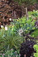 Parterre de printemps mélangé dans le jardin d'exposition - Jardin 'The Yardley Flower', Ascot Spring Garden Show, 2018.