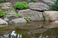 Réflexions de rochers dans l'étang.