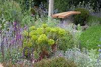 Le jardin harmonieux de la vie, la plantation comprend Euphorbia, Nepata racemosa et Salvia officinalis. Sponsors: M. et Mme Cawthorn, Margheriti Piante.