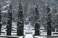 Jardin de campagne couvert de neige, Giardino Giusti, Vérone