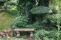 Banc en pierre au jardin de méditation japonais Pure Land