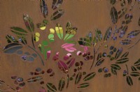 Détail du panneau en acier corten en filigrane - Color Box garden, RHS Hampton Court Palace Flower Show 2017