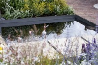 Plantes se reflétant dans une piscine - The Joy Club Garden, RHS Hampton Court Palace Garden Festival 2022