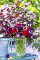 Bouquet de fleurs contenant Dianthus barbatus 'Messenger', Centaurea 'Black Ball', Agrostemma githago - Corncockle et Briza maxima