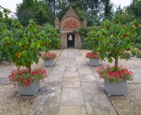 Cour d'entrée East Ruston Old Vicarage Gardens, Norfolk, l'été juin