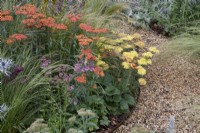 Plantation de plantes vivaces dans le jardin « The Children with Cancer UK Strength of Humanity Garden » au BBC Gardeners World Live 2019, juin