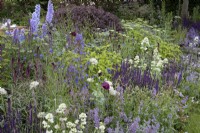 Plantation mixte de plantes vivaces dans « The Wedgwood Garden » au RHS Chatsworth Flower Show 2019, juin 