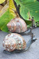 Escargots en bronze et véritables coquilles d'escargots polies 