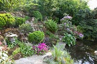 Jardin à flanc de colline de style japonais avec étang 